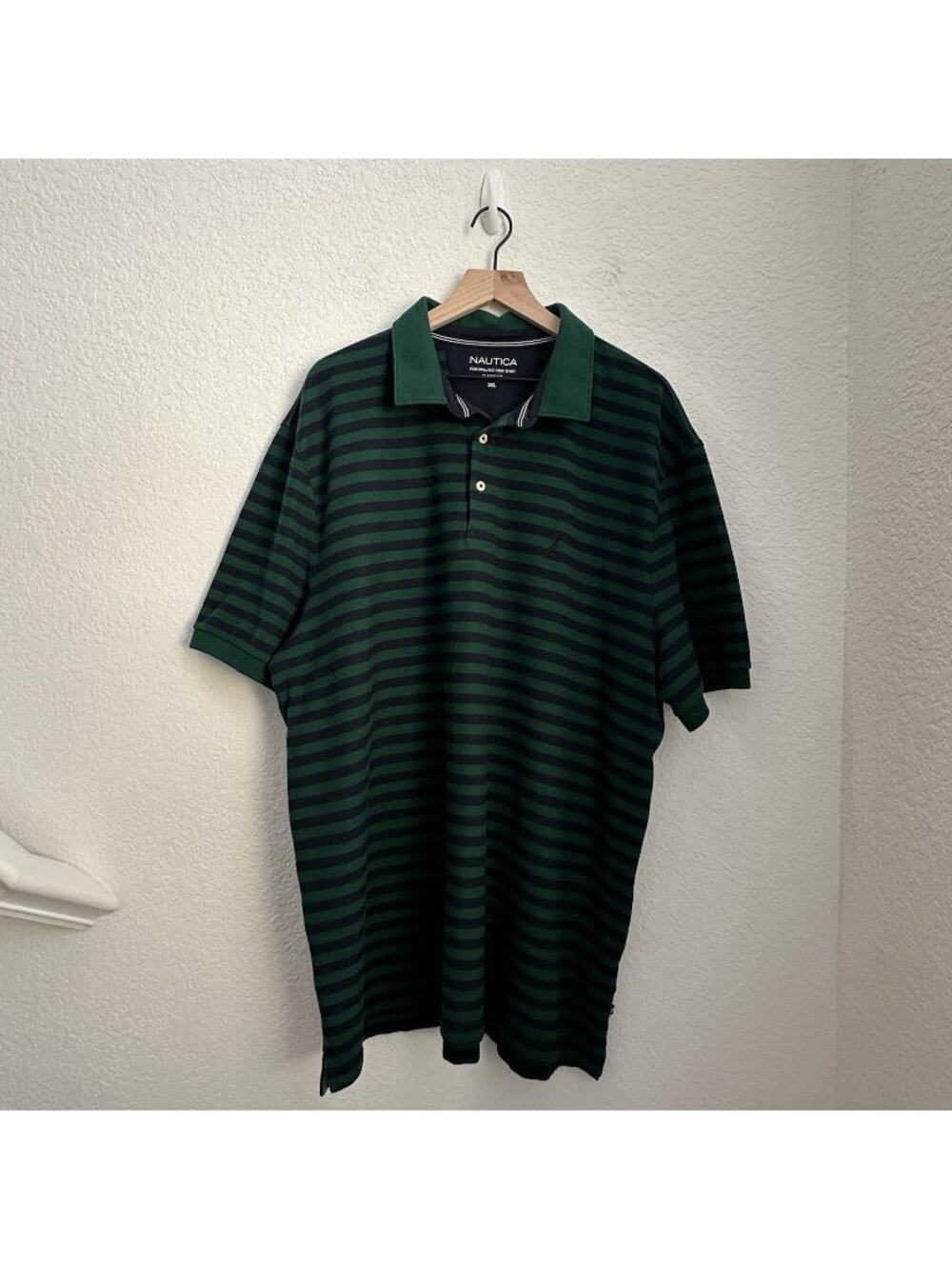Nautica Polo Shirt Men’s Size 3XL Green Striped Collared Short Sleeve Stretch